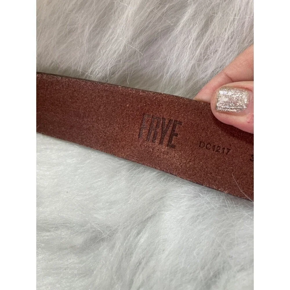 Frye Genuine Leather Chevron Pattern Belt 34 Brown With Brass Buckle new